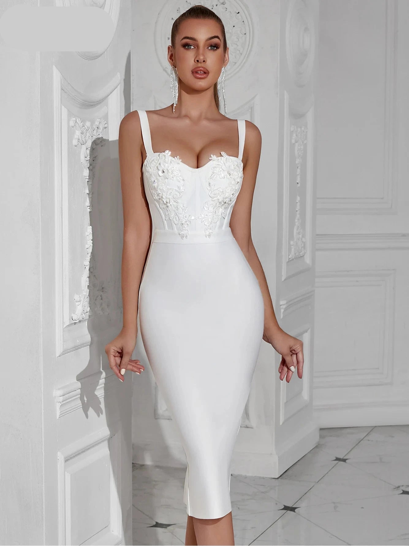 Olivia New Summer Women's Spaghetti Strap Bandage Dress: Embroidered Night Party Dresses Vestidos with a Sleeveless Evening Look