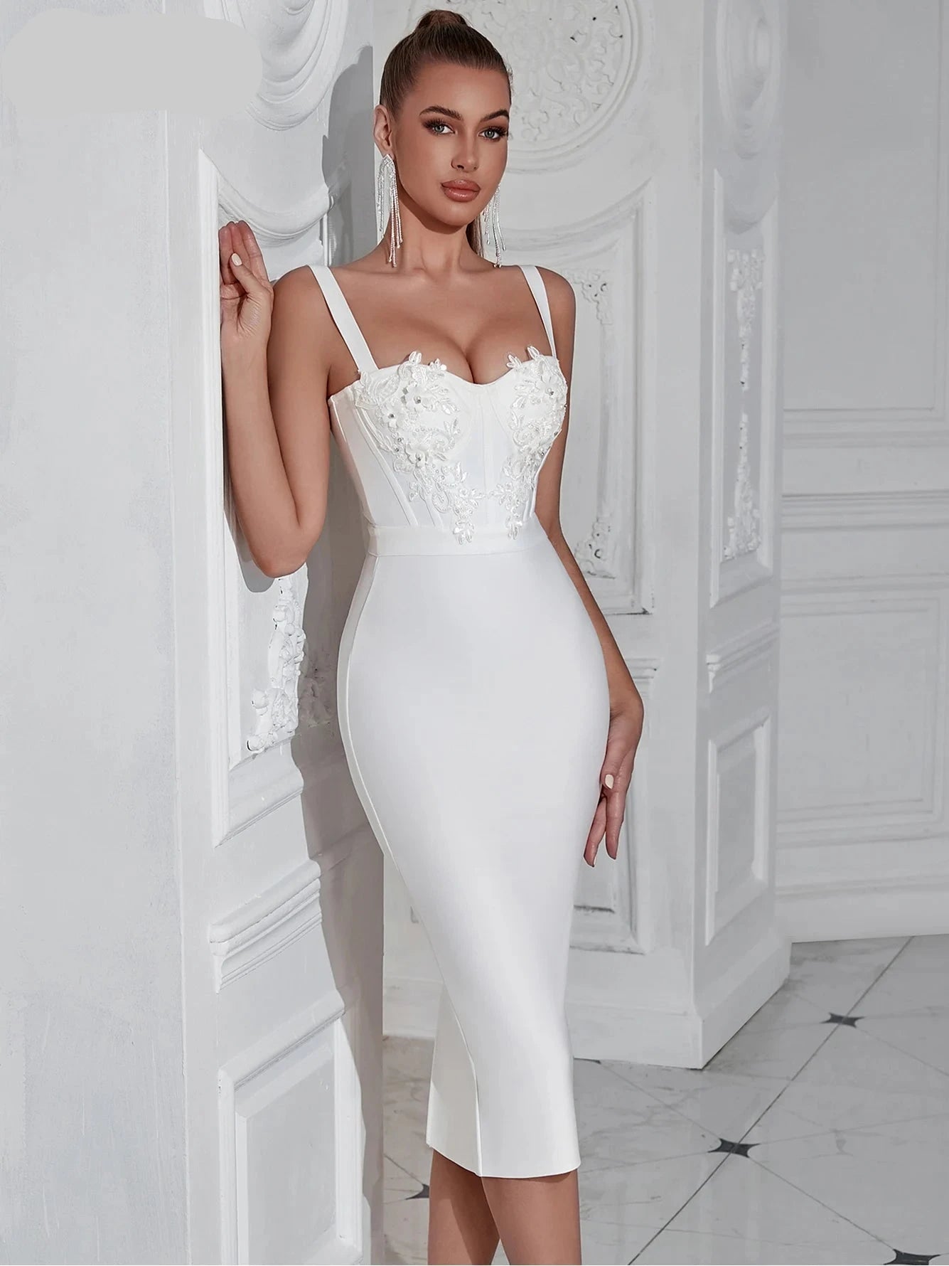 Olivia New Summer Women's Spaghetti Strap Bandage Dress: Embroidered Night Party Dresses Vestidos with a Sleeveless Evening Look