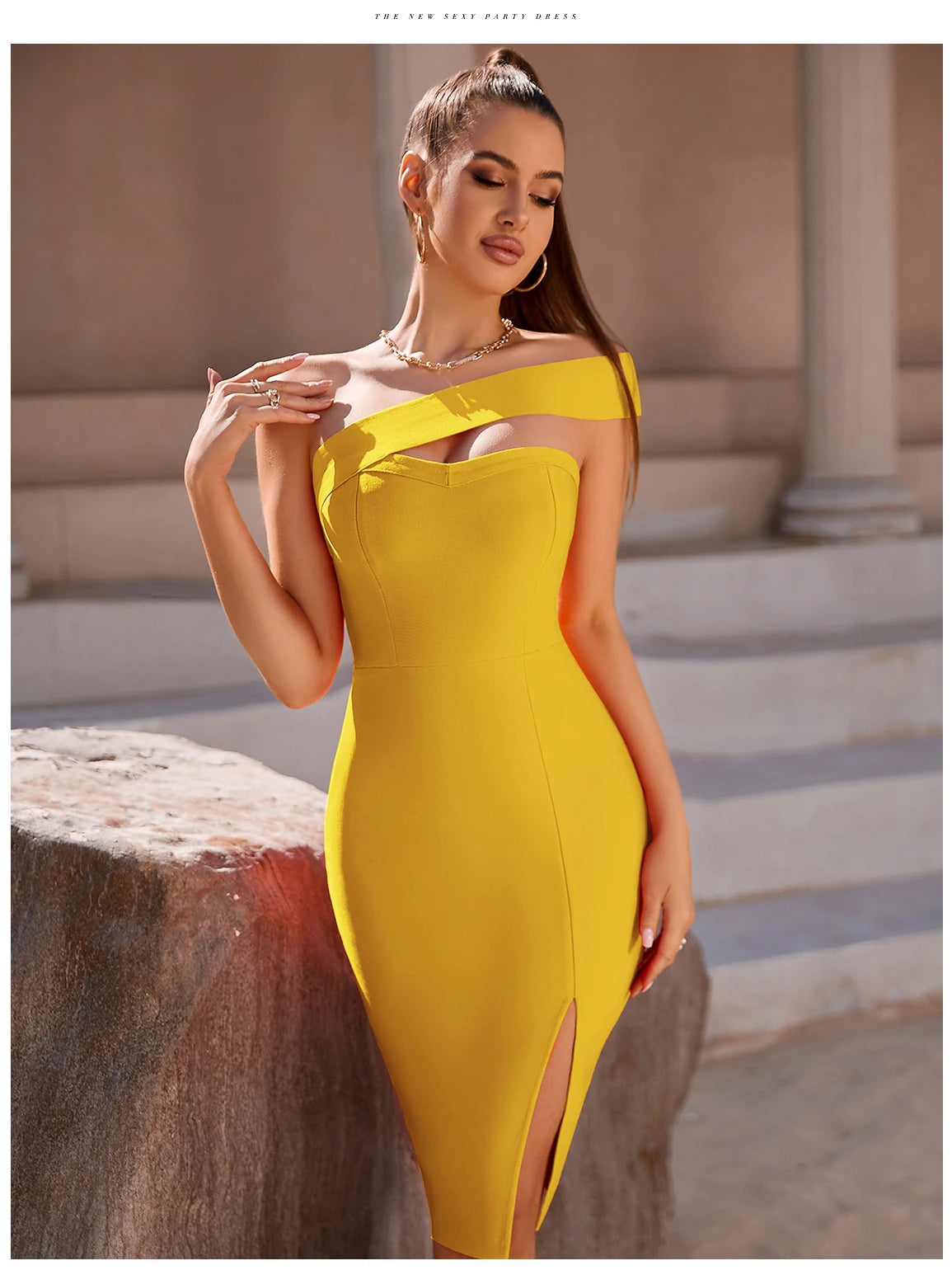 Olivia One Shoulder Backless Bandage Dress  Summer Sexy Split Thigh Bodycon Strapless Celebrity Runway Elegant Party Dresses