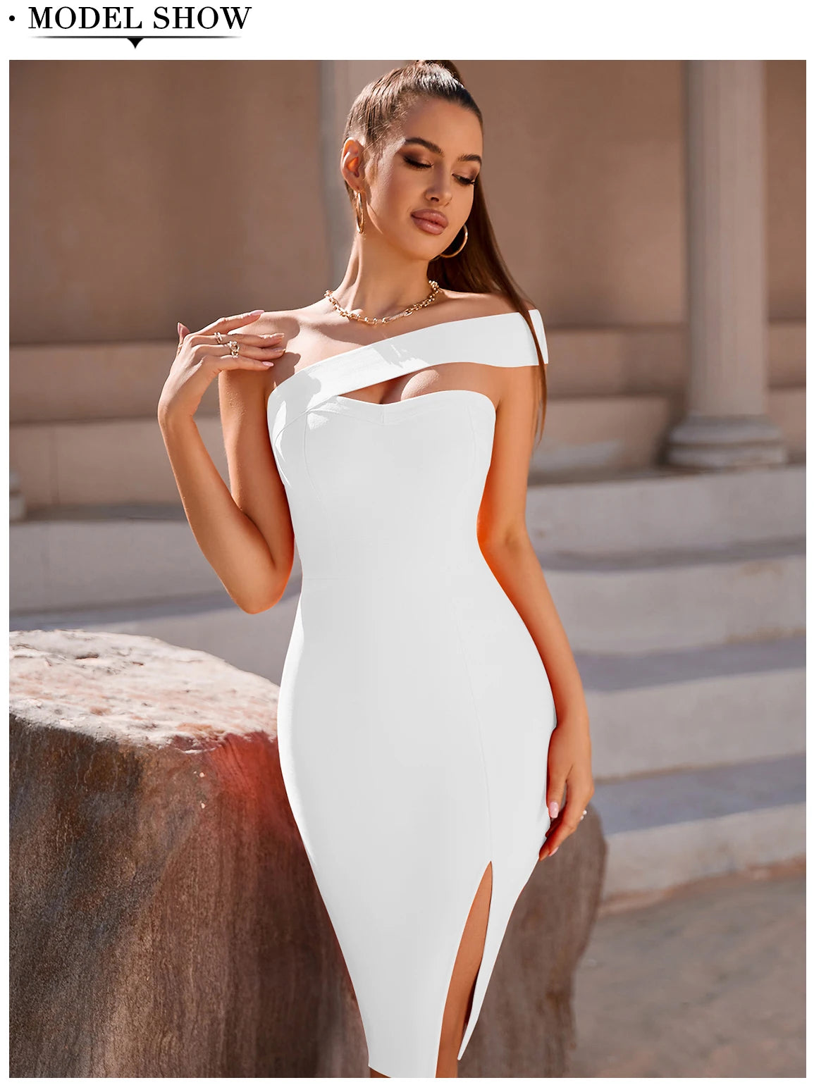 Olivia One Shoulder Backless Bandage Dress  Summer Sexy Split Thigh Bodycon Strapless Celebrity Runway Elegant Party Dresses