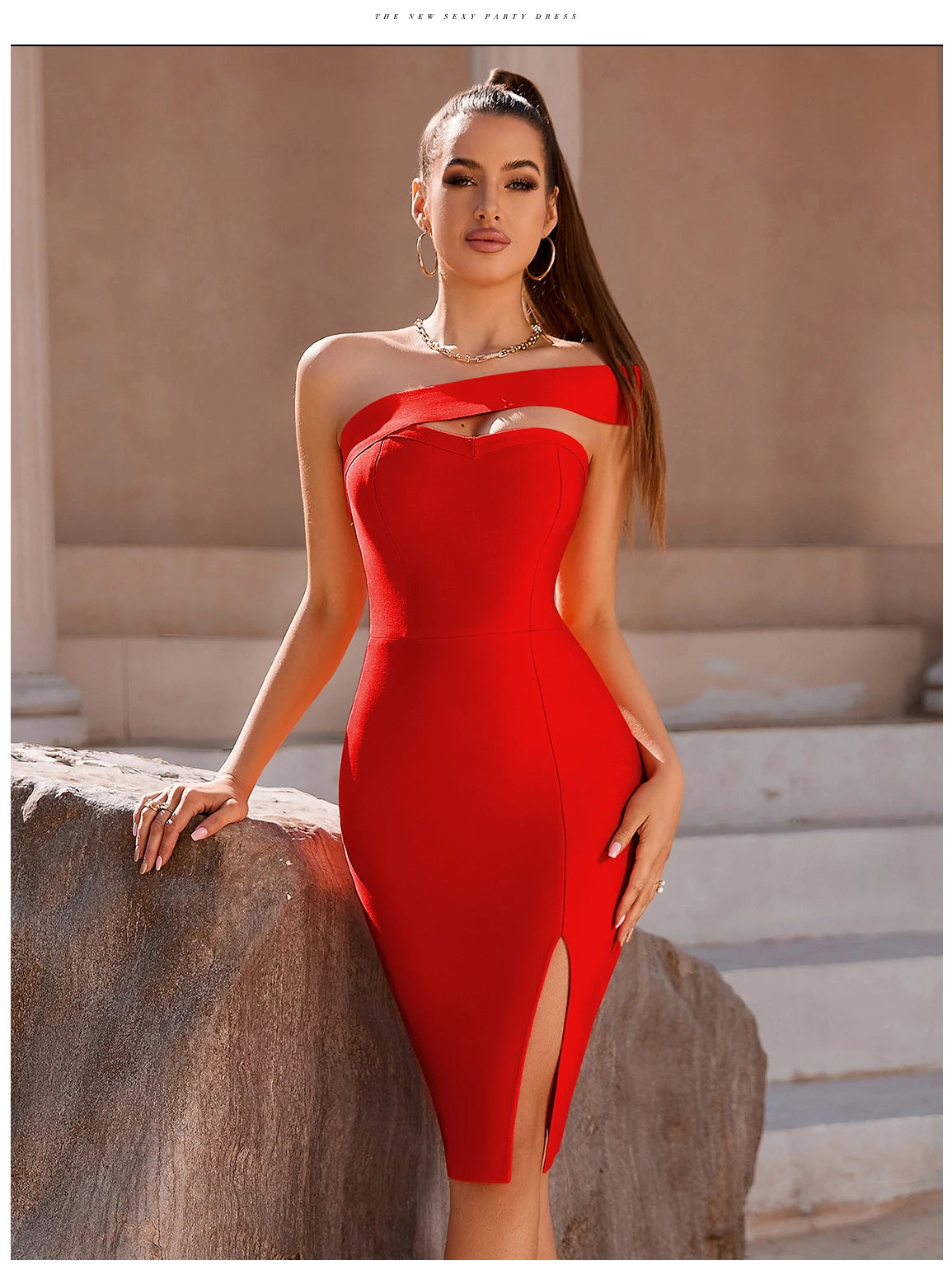 Olivia One Shoulder Backless Bandage Dress  Summer Sexy Split Thigh Bodycon Strapless Celebrity Runway Elegant Party Dresses