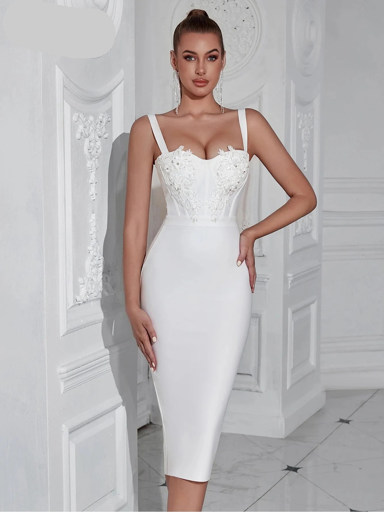 Olivia New Summer Women's Spaghetti Strap Bandage Dress: Embroidered Night Party Dresses Vestidos with a Sleeveless Evening Look