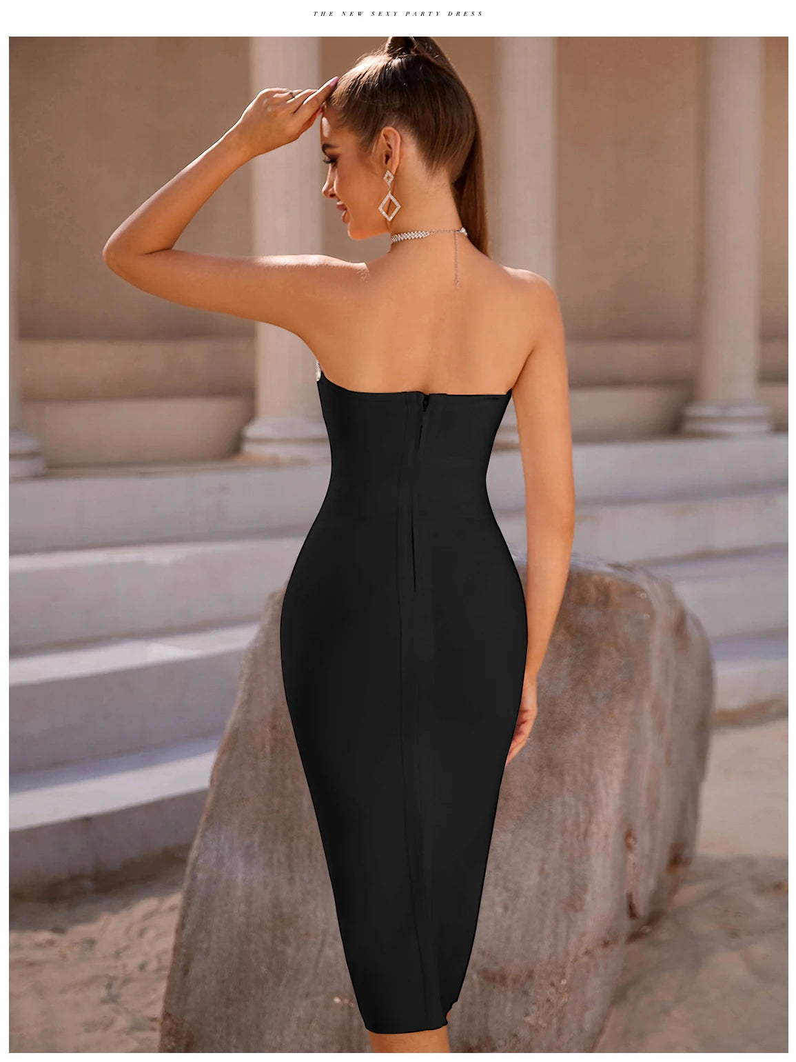 Olivia Summer One Shoulder Bodycon Bandage Dress For Women Sexy Sleeveless Diamonds Midi Evening Runway Party Female Dresses