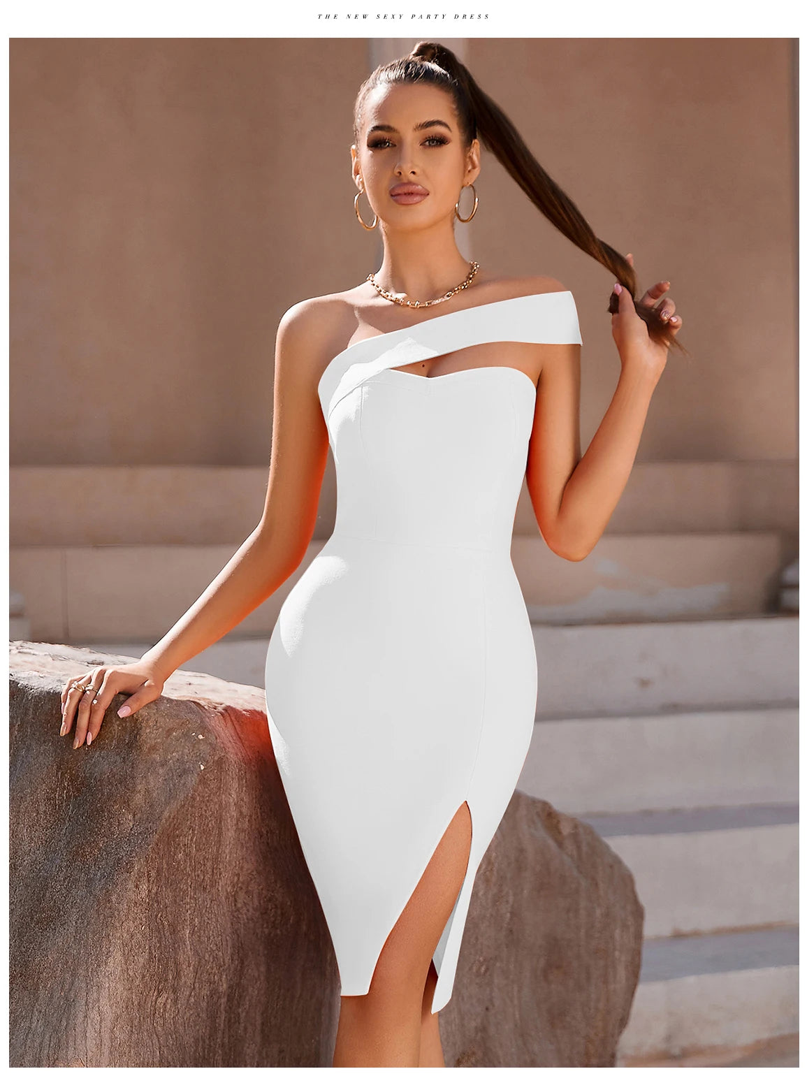 Olivia One Shoulder Backless Bandage Dress  Summer Sexy Split Thigh Bodycon Strapless Celebrity Runway Elegant Party Dresses