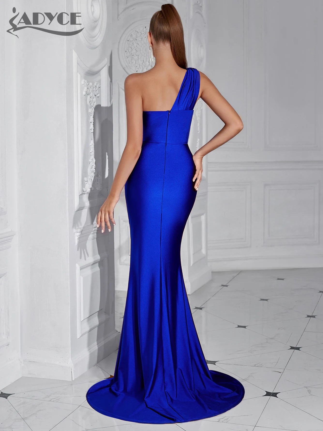 Olivia Summer Sleeveless Draped Fashion Celebrity Ruffle Outfits Sexy Dresses One Shoulder Elegant Women's High Slit Dress